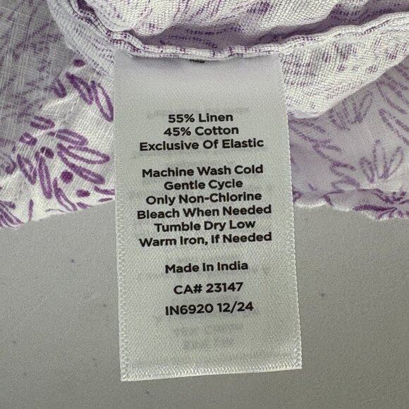 Talbots Smocked Top Plus Petite 2XP Purple White Blissful Meadow Floral Linen - Picture 6 of 9